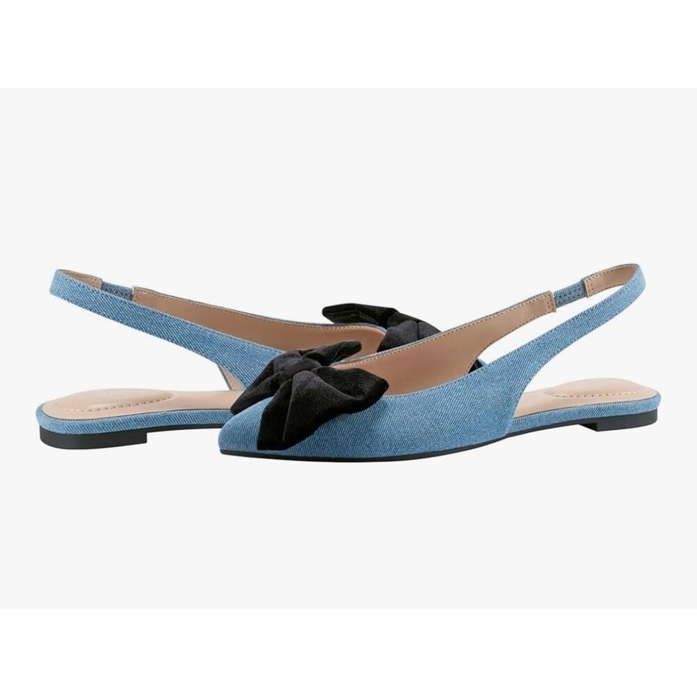 Bandolino Women's Simona Ballet Flat, Blue Denim/Black Velvet Bow 420, Size 5 - Picture 2 of 6